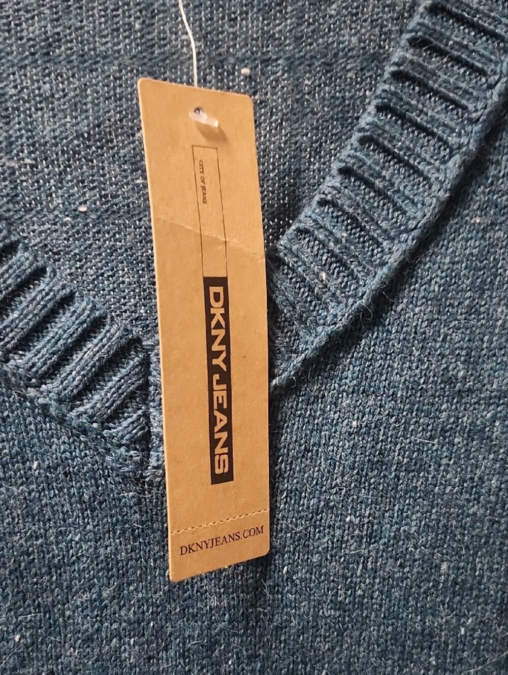 DKNY Teal V-Neck Tie-Waist Sweater - Picture 2 of 4